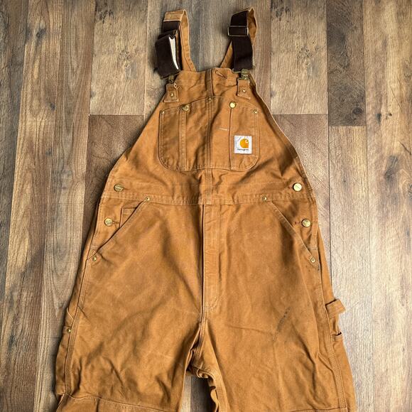 Vintage Carhartt Double Knee Bib Overall Brown Canvas Workwear Men's Size Medium - Picture 3 of 15